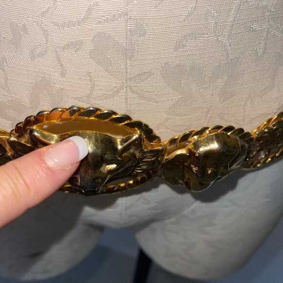 Vintage Womens Chain Belt One Size Metal Tiger Lion Elephant Head Waist Hip Rare - Picture 7 of 16